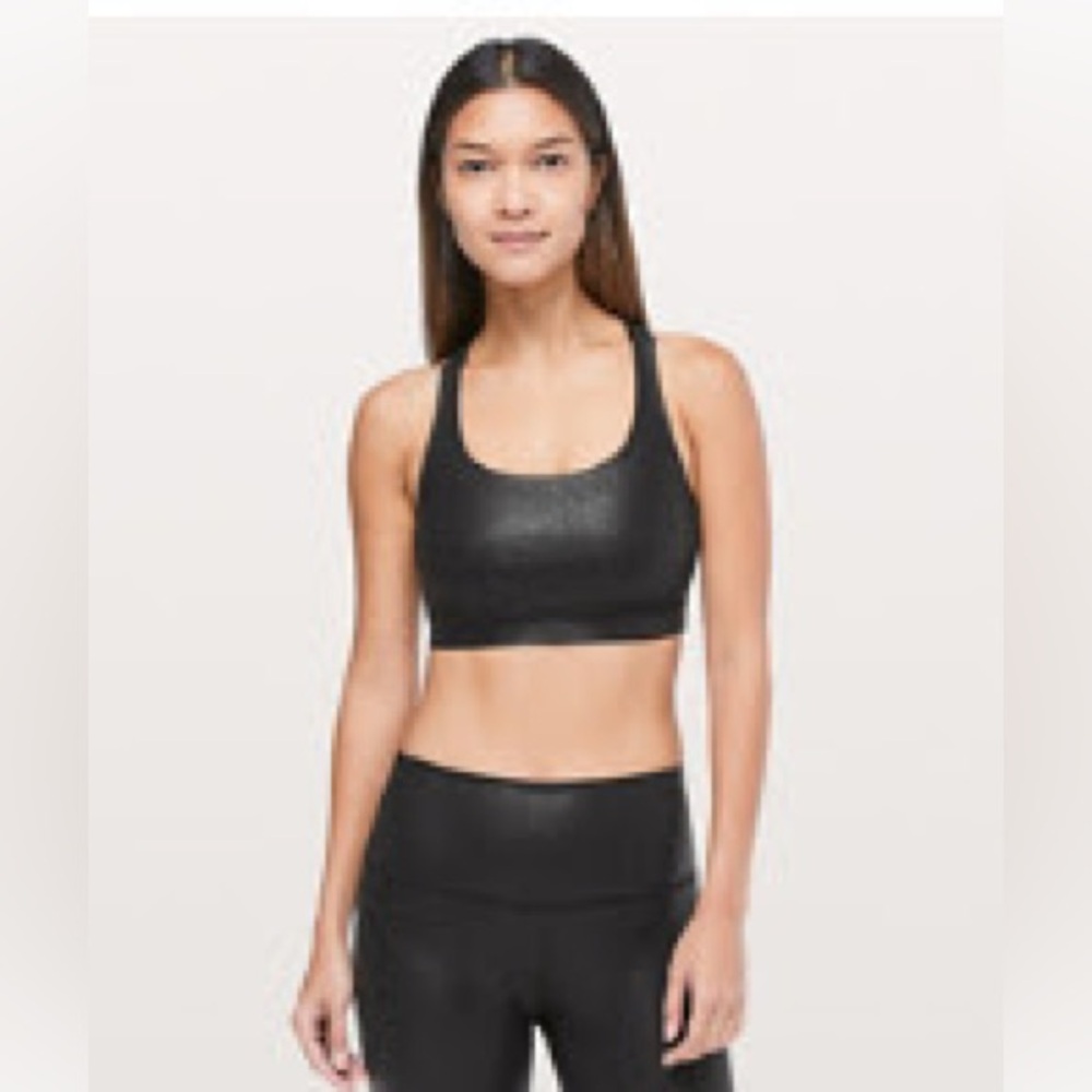Lululemon black shimmer sports bra size 12 energy bra foil